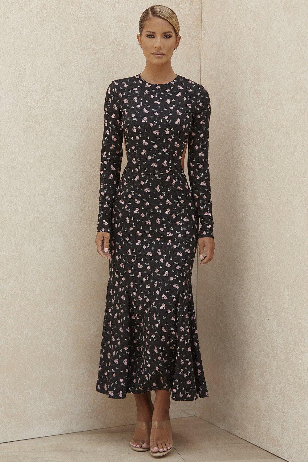 floral halter sexy slim long-sleeved dress