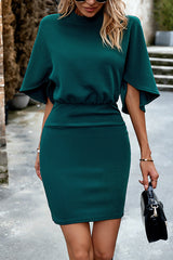 Solid Green Round Neck Bodycon Dress