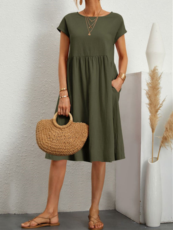 Solid Color A-Line Midi Dress