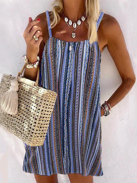 Casual Multicolor Striped Sphagetti Mini Dress