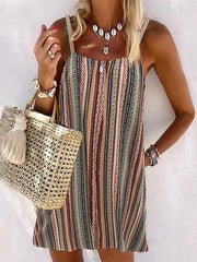 Casual Multicolor Striped Sphagetti Mini Dress