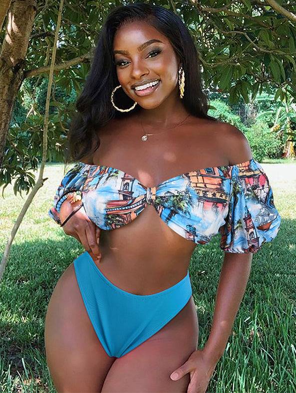 African Print Strapless Two-Piece Swimwear Areous