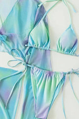 Aqua Tie Dye Triangle Top Cheeky 4 Pc Swimsuit With Cover Up Areous