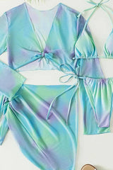 Aqua Tie Dye Triangle Top Cheeky 4 Pc Swimsuit With Cover Up Areous