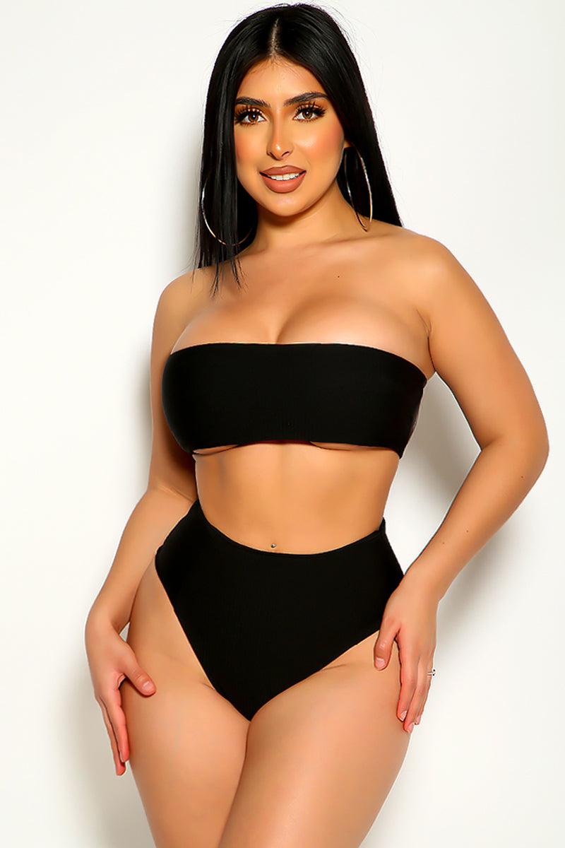 Black Bandeau High Waist Two Piece Swimsuit Areous