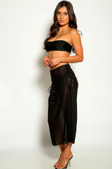 Black Bandeau Three Piece Swimsuit Areous