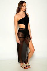 Black Cut Out Mesh Two Piece Swimsuit Areous