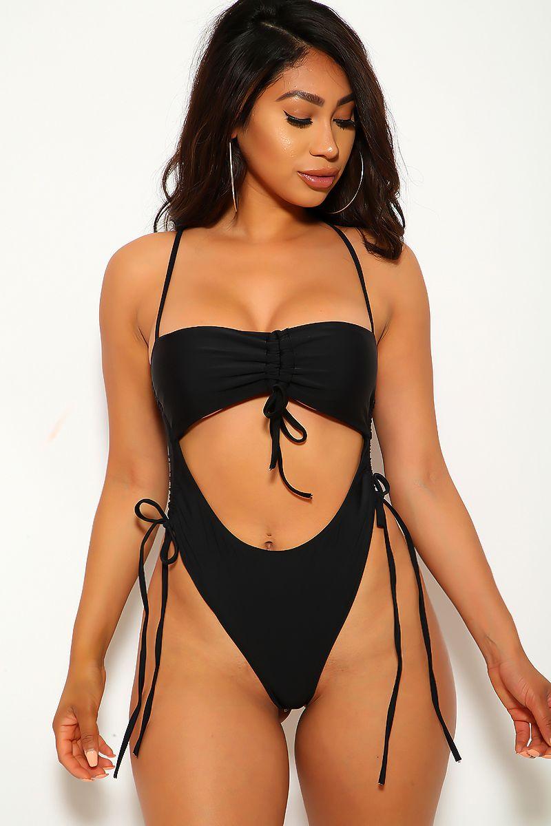 Black Cut Out One Piece Swimsuit Areous