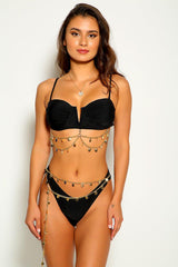 Black Gold Chain Accent Two Piece Swimsuit Areous