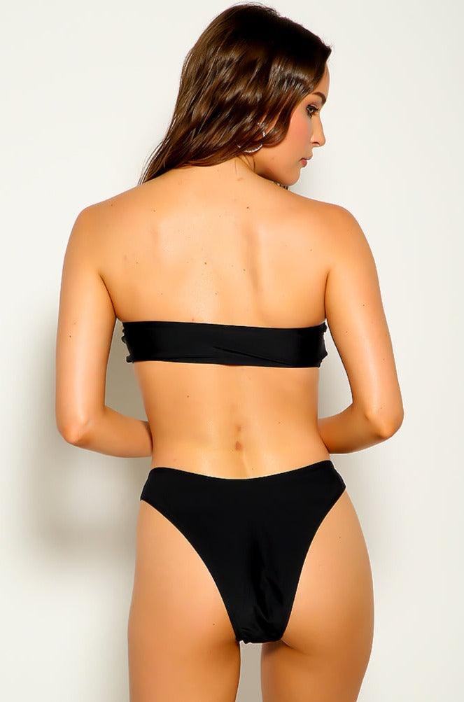 Black Heart Metal Accent Bandeau Two Piece Swimsuit Areous