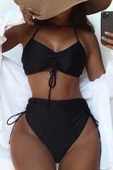 Black High Waist Two Piece Swimsuit Areous