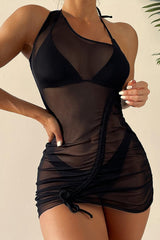 Black Mesh Dress Coverup Cheeky Three Piece Swimsuit Areous