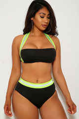 Black Neon Lime Reflective Two Piece Swimsuit Areous