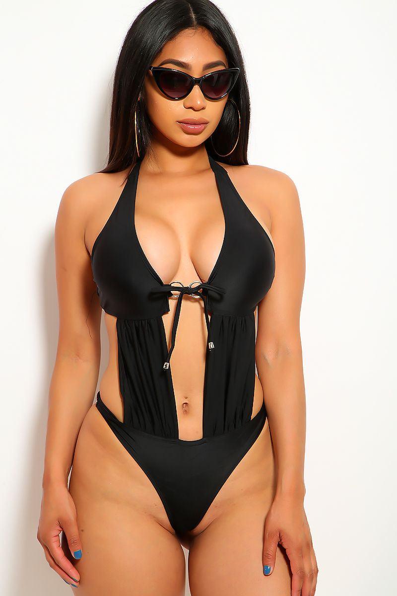 Black O-Ring Accent One Piece Swimsuit Areous