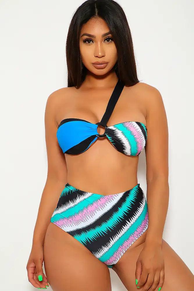 Black One Shoulder Strap Two Piece Swimsuit Areous