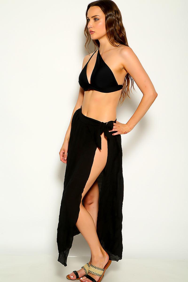 Black One Shoulder Strappy Three Piece Swimsuit Areous