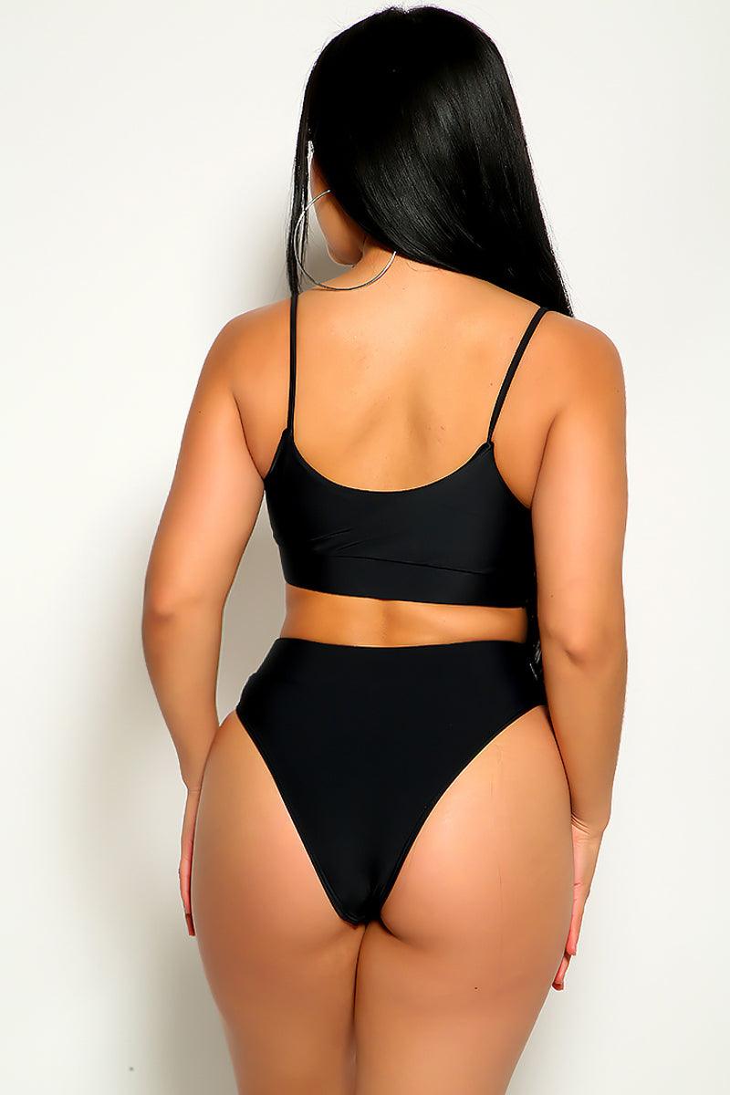 Black Shimmery Mid Rise Two Piece Swimsuit Areous