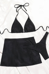 Black Sleeveless Cheeky Three Piece Swimsuit Areous