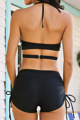 Black Sleeveless Strappy Two Piece Swimsuit Areous