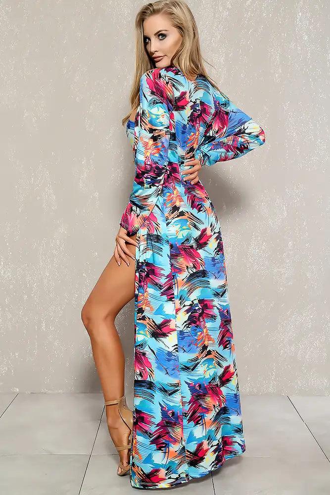 Blue Purple Graphic Swimsuit Kimono Coverup Matching Set Areous