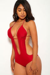 Burgundy Halter Monokini Areous