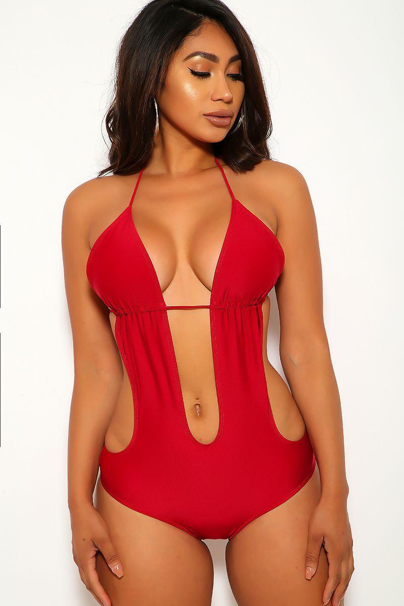 Burgundy Halter Monokini Areous