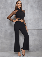 French elegant hollowed-out skinny long wide-leg jumpsuit