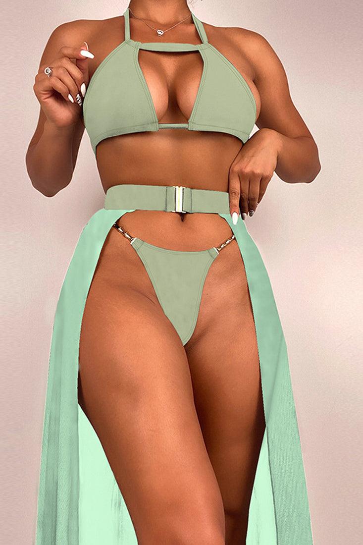 Green Gold Chain Accent 3pc Swimsuit Areous