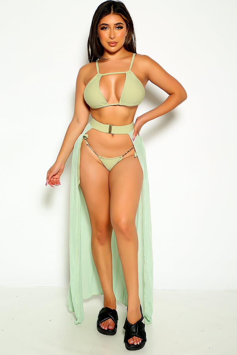 Green Gold Chain Accent 3pc Swimsuit Areous