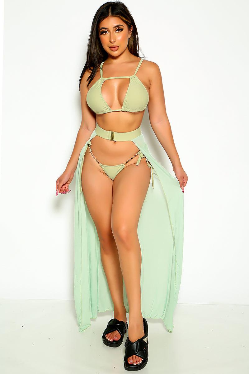 Green Gold Chain Accent 3pc Swimsuit Areous