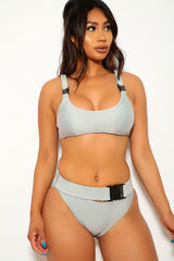 Grey Belted Buckle Two Piece Swimsuit Areous