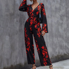 Floral Print Belted Wide Leg Jumpsuit