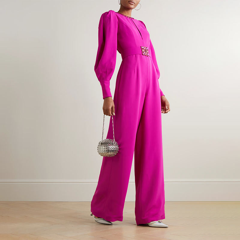 Magenta voluminous sleeves crepe jumpsuit