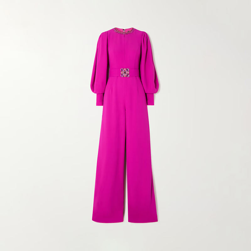 Magenta voluminous sleeves crepe jumpsuit