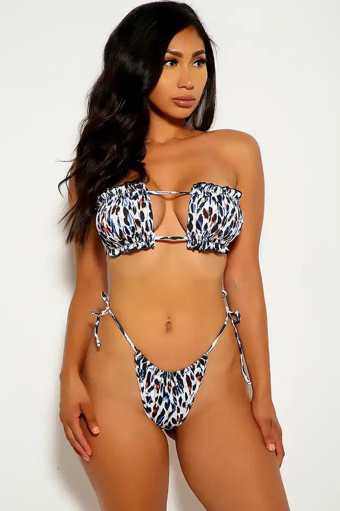 Leopard Ruffled Bandeau Two Piece Swimsuit Areous