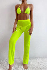 Lime Mesh Halter Three Piece Swimsuit Areous