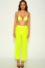 Lime Mesh Halter Three Piece Swimsuit Areous