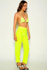 Lime Mesh Halter Three Piece Swimsuit Areous