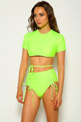 Lime Short Sleeve Two Piece Swimsuit Areous