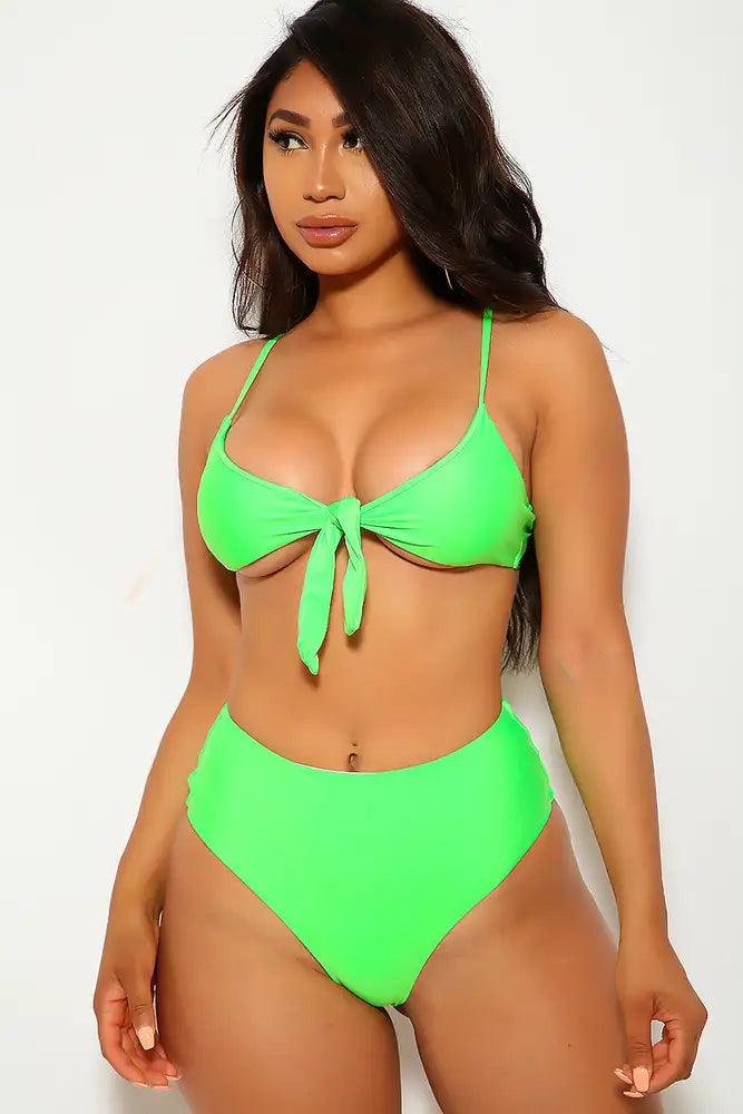 Lime Tie Knot Two Piece Swimsuit Areous