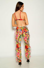 Multi Graphic Print Ruffled Three Piece Swimsuit Areous