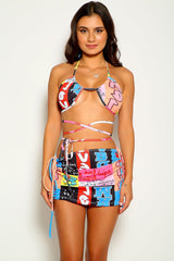 Multi Graphic Print Strappy Three Piece Swimsuit Areous