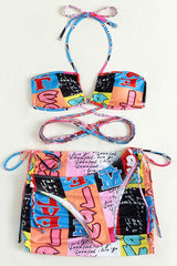 Multi Graphic Print Strappy Three Piece Swimsuit Areous