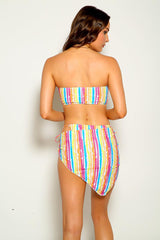 Multi Printed Bandeau Three Piece Swimsuit Areous