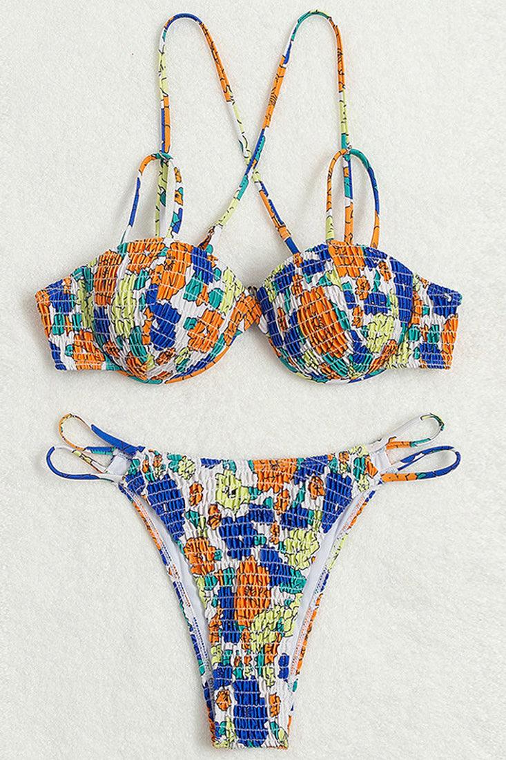 Multi Printed Criss Cross Back 2pc Swimsuit Areous