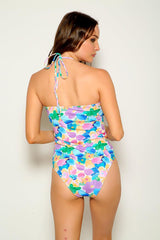 Multi Printed Halter One Piece Swimsuit Areous