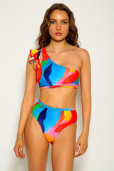 Multi Printed Ruffled Two Piece Swimsuit Areous