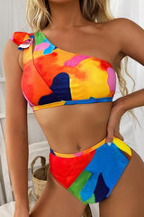 Multi Printed Ruffled Two Piece Swimsuit Areous