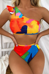 Multi Printed Ruffled Two Piece Swimsuit Areous