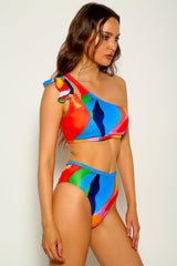 Multi Printed Ruffled Two Piece Swimsuit Areous